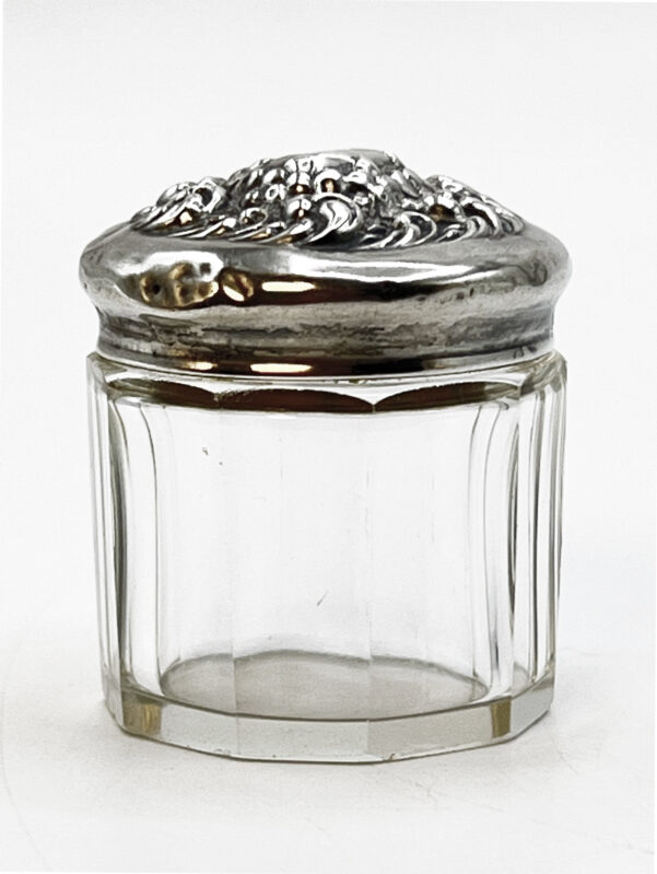 Unger Brothers Sterling Silver & Crystal Powder Vanity Dresser Jar, 19th Century Antique