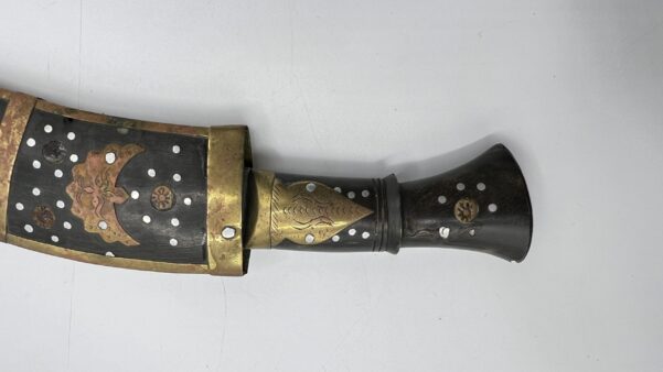 Antique Nepalese Brass & Horn Gurkha Kukri Engraved 5" Blade Knife + Scabbard - Image 5