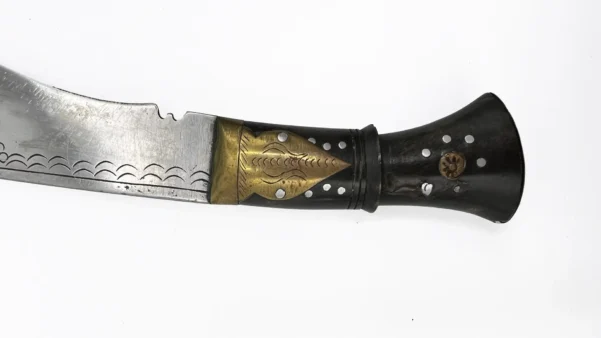 Antique Nepalese Brass & Horn Gurkha Kukri Engraved 5" Blade Knife + Scabbard - Image 15