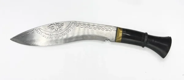 Antique Nepalese Brass & Horn Gurkha Kukri Engraved 5" Blade Knife + Scabbard - Image 16