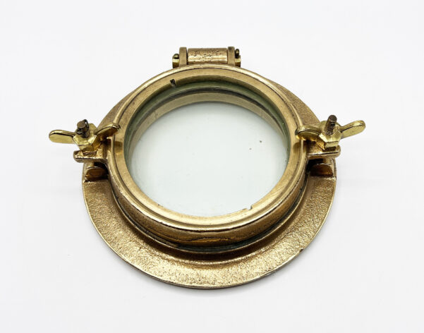 Vintage Marine 8" Solid Brass 2 Dog Porthole & Tempered Glass Window Stamp N-375