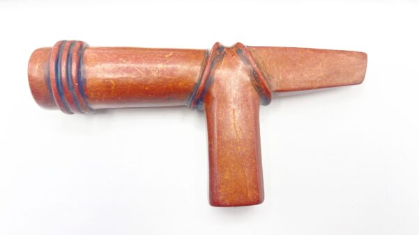 Sioux Hand-Carved Axe-Headed Catlinite Calumet Tomahawk, or Red Clay w/Flat, Decorated Wood Handle, Antique c. 1880 - Image 7